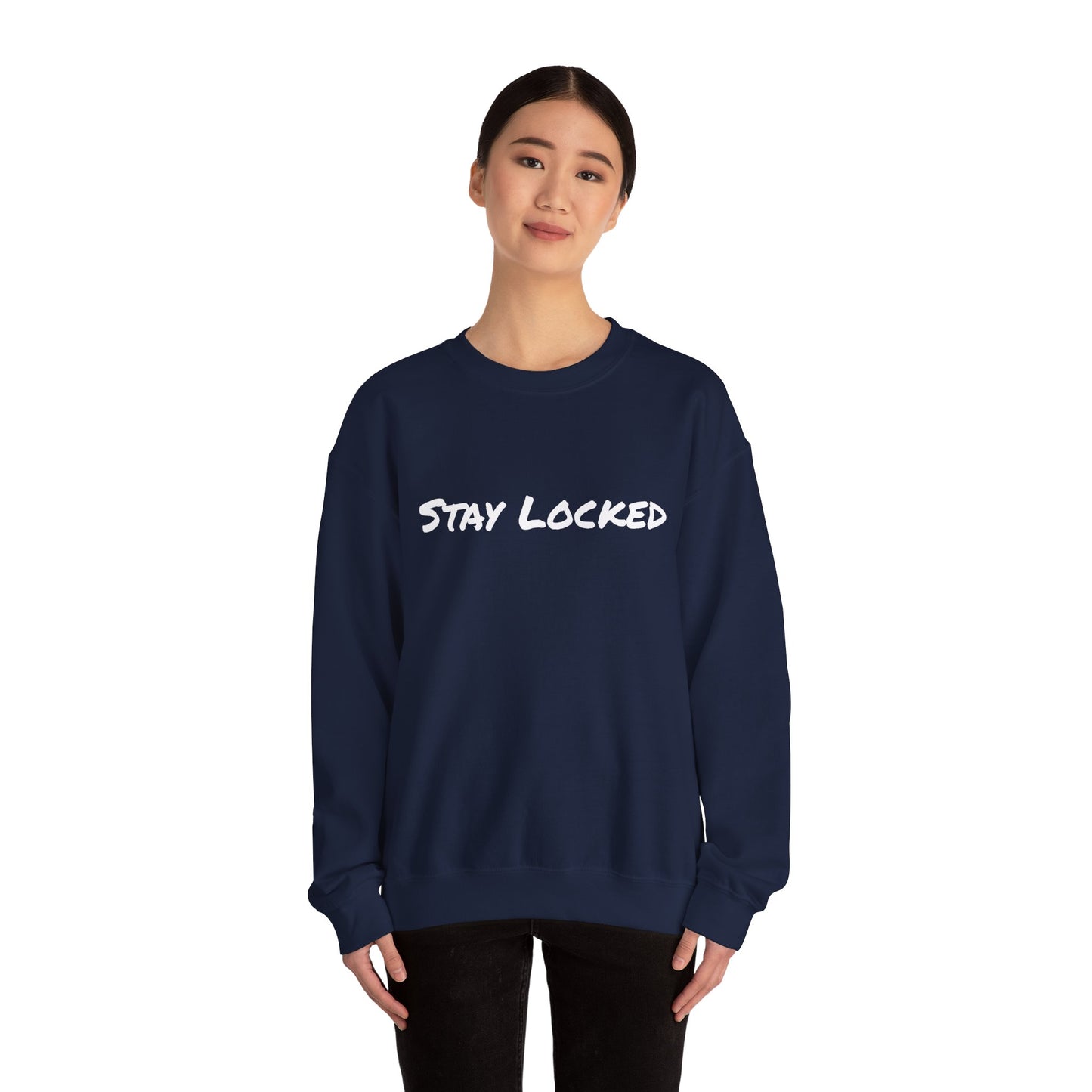 Stay Locked Disc Golf Crewneck Sweatshirt — Seek The Chains Back Print