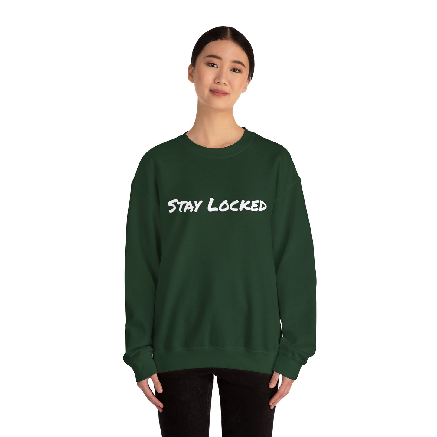 Stay Locked Disc Golf Crewneck Sweatshirt — Seek The Chains Back Print