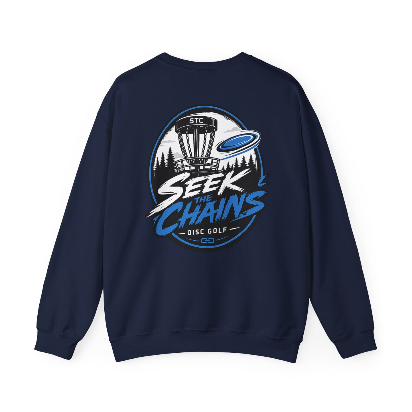 Stay Locked Disc Golf Crewneck Sweatshirt — Seek The Chains Back Print